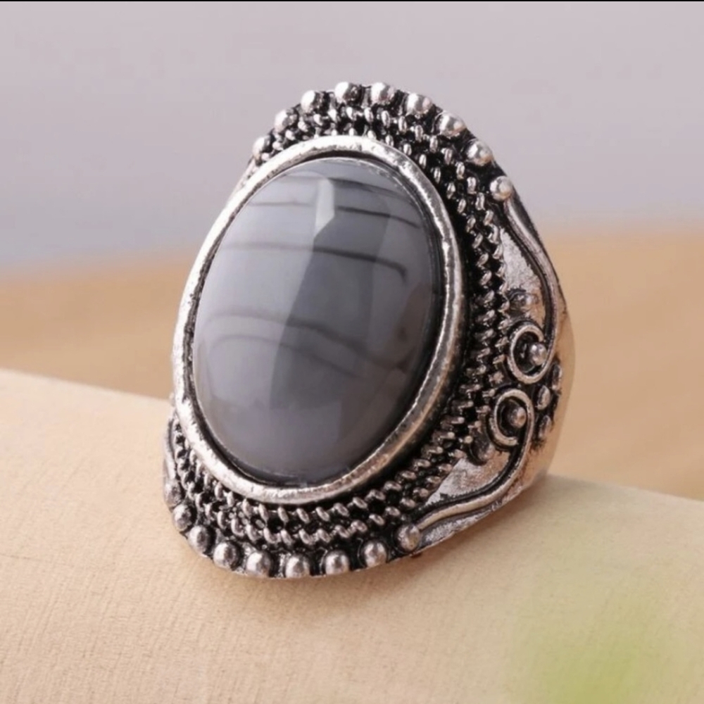 Bohemian Silver Gray Stone Ring